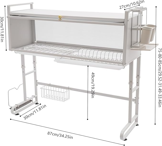 3 Tier Over The Sink Dish Drying Rack W/Clear Cabinet Door, Adjustable Dish - Image 2
