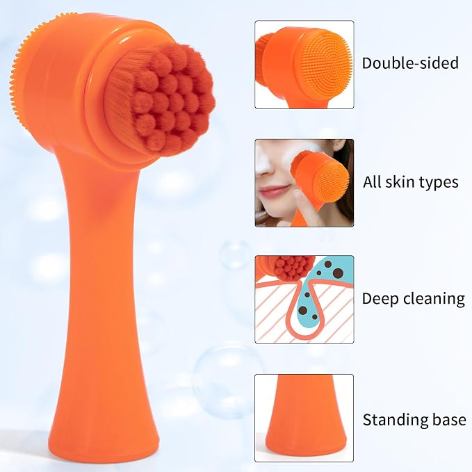 Face Brush 2 in 1, Silicone Facial Cleansing Exfoliating Brush Soft Bristles - Image 2