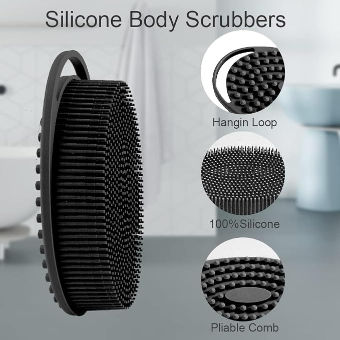 Soft Silicone Body Scrubber 2 PCS Silicone Body Shower, Silicone Loofah 2 in 1 - Image 3