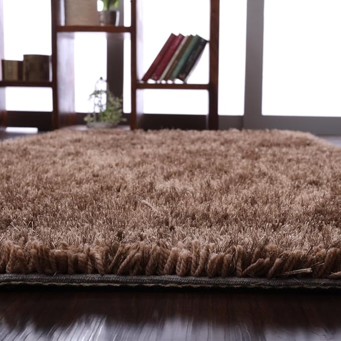 Rugsotic Carpets Hand Woven Flat Weave Kilim Wool 4'x6' Area Rug Solid Light Brown D00111