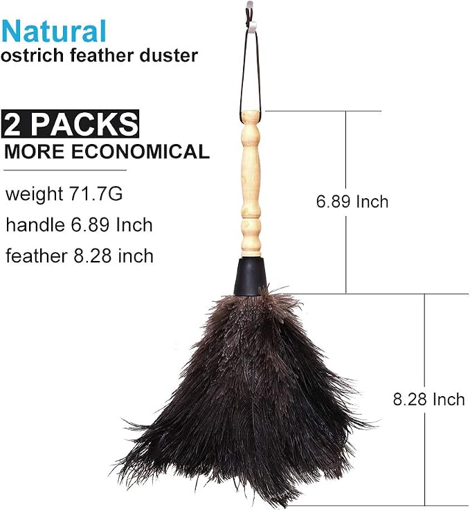 Natural Black Ostrich Feather Duster, 2 Packs, Car Duster Interior/Exterior - Image 2