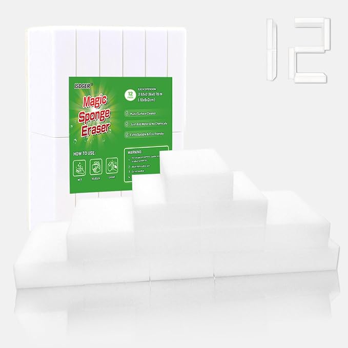 Magic Melamine Sponge Eraser, GRS Certified 12 Pack Magic Cleaning Erasers in by ISDGER