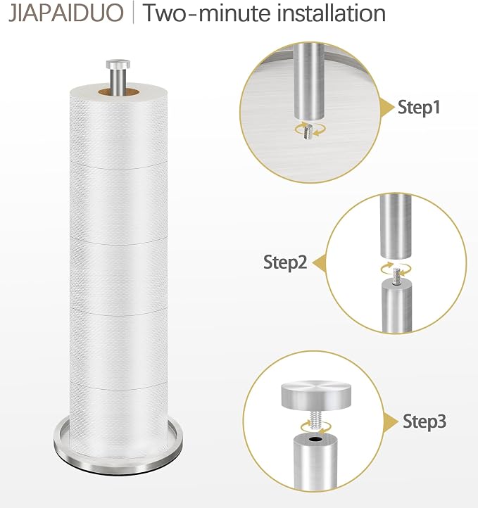 Toilet Paper Holder Stand with Reserve Function, Brushed Nickel Toilet Roll - Image 7
