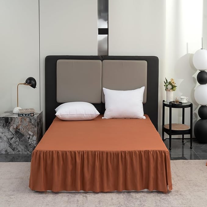 Terracotta Bed Skirt Full Size Ruffled Bed Skirt with Split Corners, Full Bed Skirt 16 Inch Drop, Full Size Bed Skirt Terracotta for Ruffled Bed Skirt with Split Corners, Bed Skirts Full Size