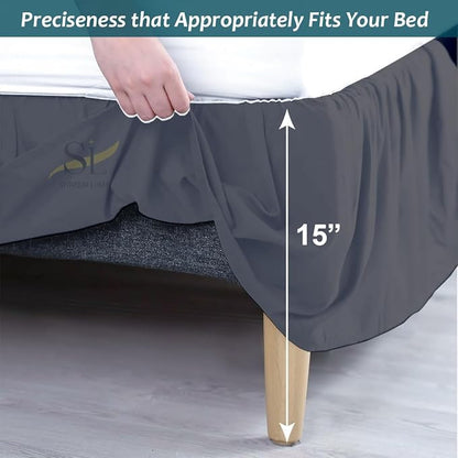 Shreem Linen Ruffled Bed Skirt with Split Corners, Gathered Style, 100% Microfiber, 15-Inch Drop, Dust Ruffle Bedskirt with Platform, RV King, Dark Grey