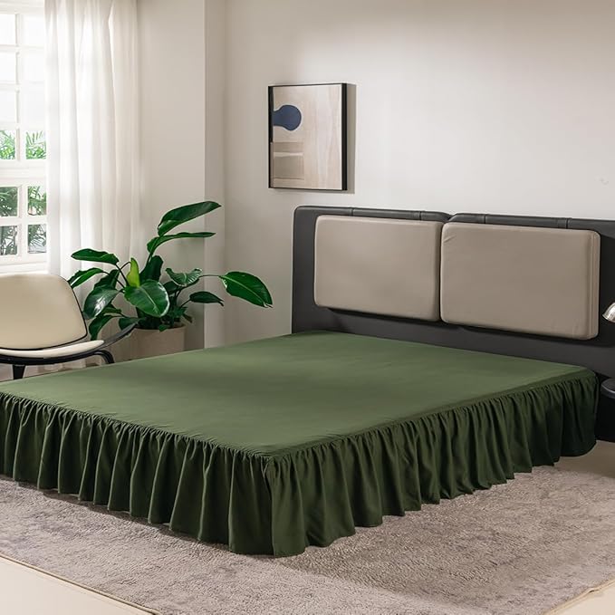 Bed Skirt Twin Size Ruffled Bed Skirt with Split Corners, 14 Inch Drop Dust Ruffle Bed Skirts with Platform,Green