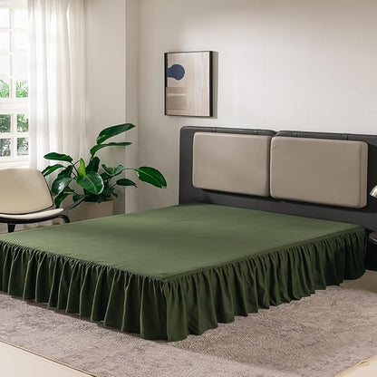 Bed Skirt Twin Size Ruffled Bed Skirt with Split Corners, 14 Inch Drop Dust Ruffle Bed Skirts with Platform,Green