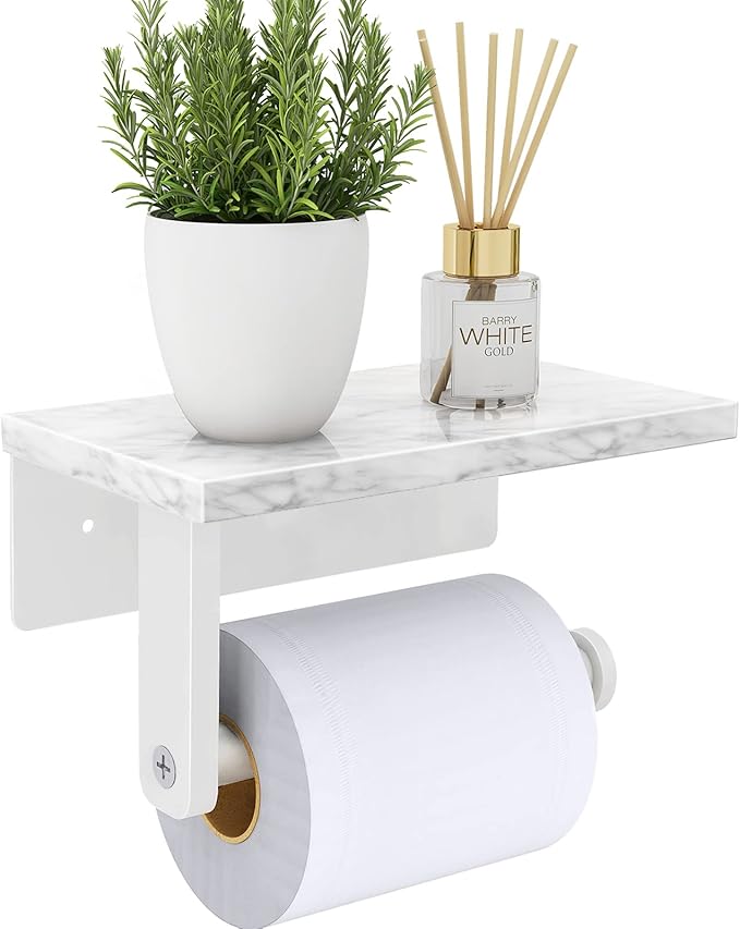 Toilet Paper Holder with Natural Marble Shelf, 304 Stainless Steel Screw Wall by GypieHouseware