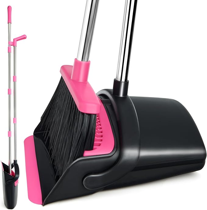 Broom and Dustpan Set, Long Handle Lightweight Dustpans by XXFLOWER