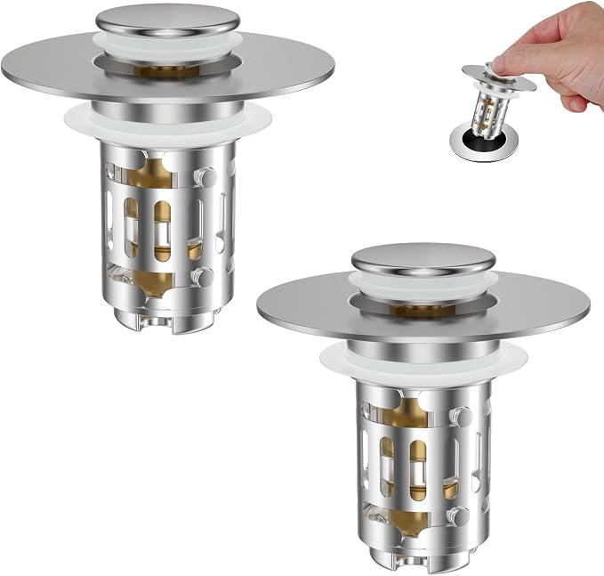 Hibbent 2 Pack Universal Bathroom Sink Drain Strainer, 3 in 1 Pop Up Stopper by Hibbent