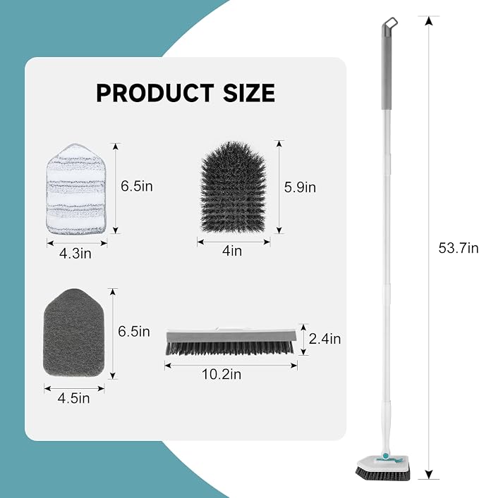 nacena Shower Scrubber with Long Handle, 4 in 1 Tile Tub Scrubber Brush with 3 - Image 2