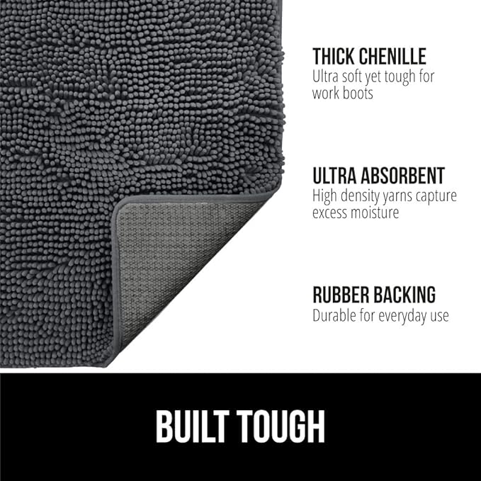 GORILLA GRIP SOAKSTOPPER Dog Door Mat, 60x36 Machine Washable Rug Absorbent Doormat Captures Moisture Mud Dirt, Quick Dry Soft Chenille Entryway Rugs Indoor Entrance Mats for Dog Paws, Charcoal