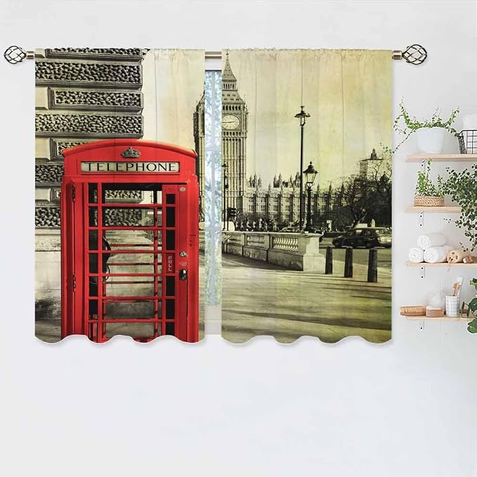 London Kitchen Curtains City Red Telephone Booth Big Ben Retro Romantic - Image 5