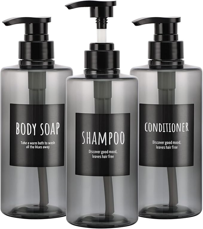 Refillable Shampoo Bottles, Segbeauty 16.9oz Shampoo Dispenser, Labeled Grey by Segbeauty