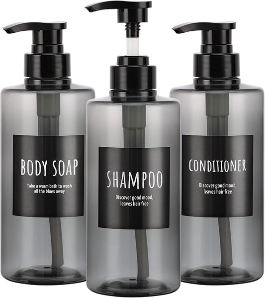 Refillable Shampoo Bottles, Segbeauty 16.9oz Shampoo Dispenser, Labeled Grey by Segbeauty