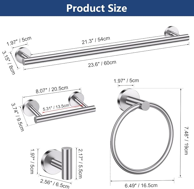 TQKAG Brushed Nickel 5 Piece Bathroom Hardware Accessories Set 23.6" SUS304 - Image 6