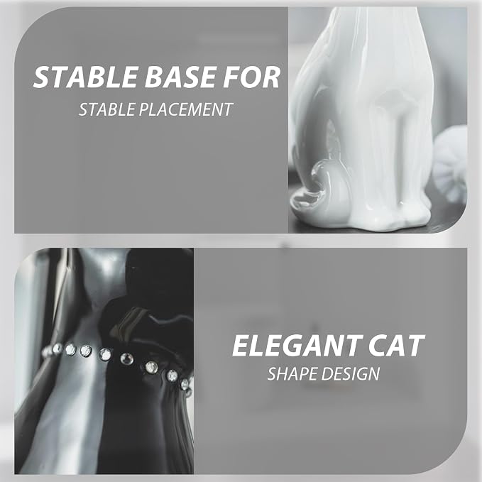 Comeon Ceramic Cat White/Black Toilet Brush and Holder Set, Plastic Handled - Image 5