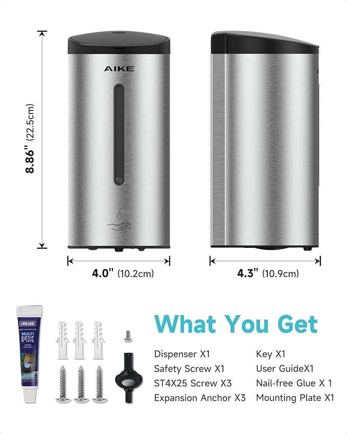 AIKE Automatic Wall Mount Liquid Soap Dispenser, Commercial Stainless Steel - Image 8