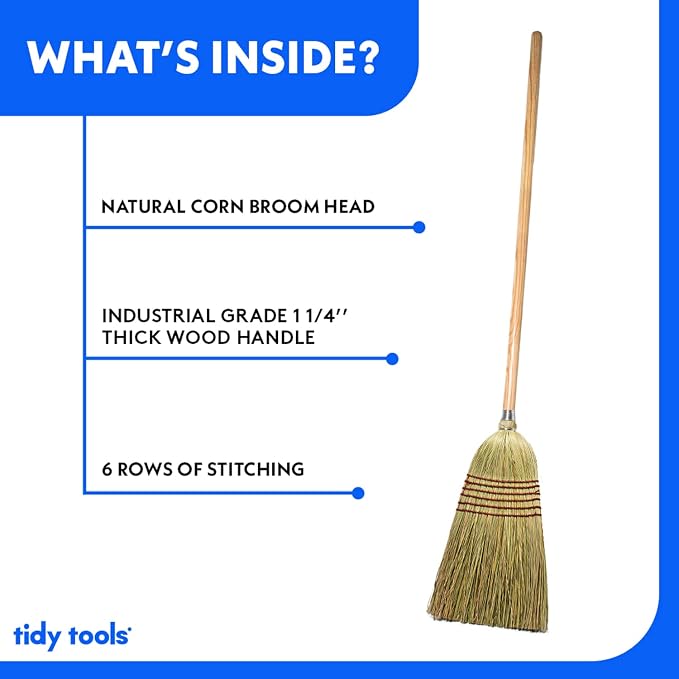 Corn Broom with Wood Handle Heavy Duty Indoor Outdoor Broom - Image 5