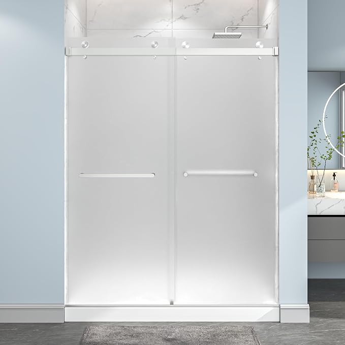 55"-60" W x 76" H Frameless Frosted Shower Door, Double Sliding Shower Door by EPXMKXShowerDoor