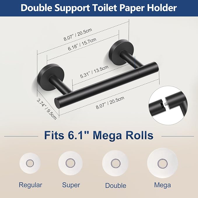 TQKAG Matte Black 5 Piece Bathroom Hardware Accessories Set 23.6" SUS304 - Image 3