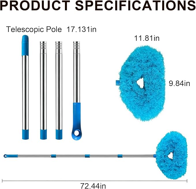 Ceiling Fan Cleaner Duster, Adjusts 16.3 to 62.6 Inch Cobweb Duster - Image 2