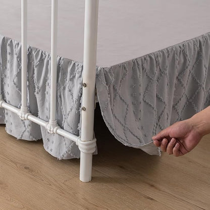 Bed Skirt Full Size Ruffled Bed Skirt with Split Corners, 14 Inch Drop Dust Ruffle Bed Skirts with Platform, Boho Tufted Shabby Chic Full Size Bed Skirts, Light Grey