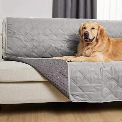 GORILLA GRIP Waterproof Bed Cover for Dogs, 82x82, Gripped Slip Resistant Backing, Leak Proof Washable Dog Blanket Covers Sofa, Couch, Sectional, Crate, Car, RV Seats, Pet Puppy Essentials, Light Gray