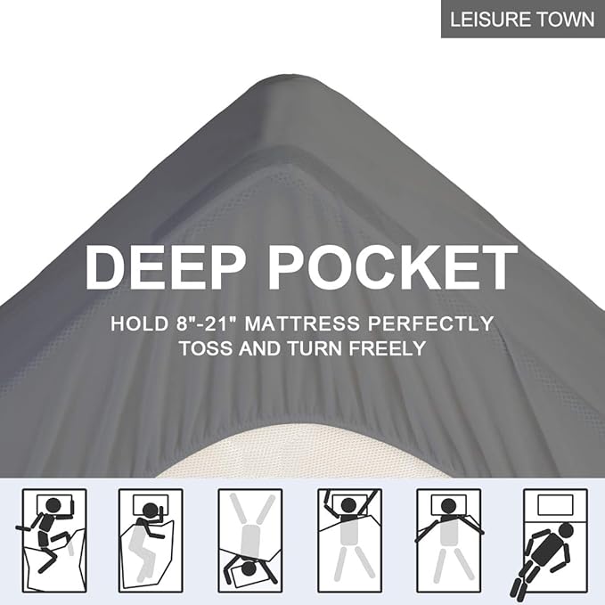 LEISURE TOWN Mattress Pad Queen Size Soft Cotton Mattress Cover,Quilted Fitted Mattress Topper with Deep Pocket fits 8-21 inch Mattress,Breathable Fluffy Pillow Top,Cooling Mattress Protector, Grey