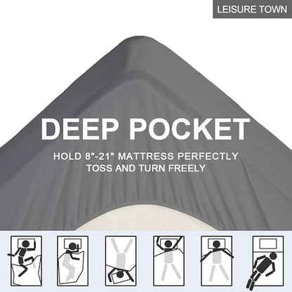 LEISURE TOWN Mattress Pad Queen Size Soft Cotton Mattress Cover,Quilted Fitted Mattress Topper with Deep Pocket fits 8-21 inch Mattress,Breathable Fluffy Pillow Top,Cooling Mattress Protector, Grey