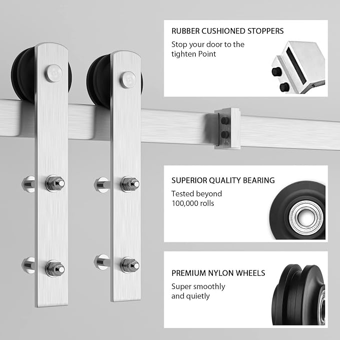 SMARTSTANDARD 6 Feet Brushed Nickel Sliding Barn Hardware Kit-Sturdy Silvery - Image 5