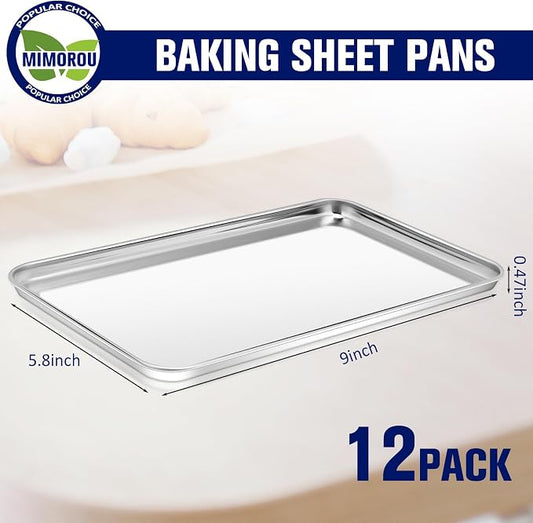 Mimorou 12 Pcs Baking Sheet Stainless Steel Cookie Small Metal Sheet Pans - Image 2