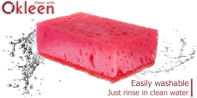 Pink Multi Use Scrub Sponges. Made in Europe. 9 Pack, 4.3x2.8x1.4 inches. - Image 3