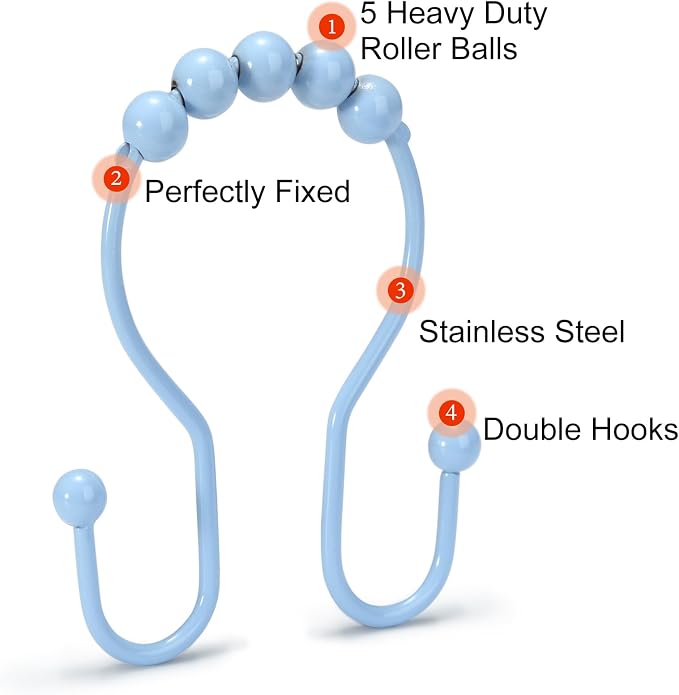 Goowin Shower Curtain Hooks, Stainless Steel Shower Curtain Hangers, Double - Image 4