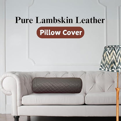 Neck Roll Pillow Cushion Cover, 24x5 Inch Full Moon Round Bolster Pillow Case, Cylinder Soft Lambskin Leather Pillowcase for Head, Spine & Neck Support During Sleep - Quilted Grey Pack of 1