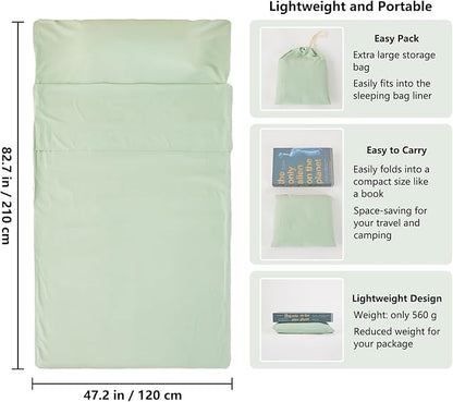 Sleeping Bag Liner Camping Adult Sleep Sack Lightweight Travel Sheet for Hotel Bed Compact Ultralight Essential Cleaning Supplies Kit Travel Bedding Set for Backpacking