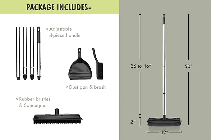 Rubber Bristle Broom and Rubber Squeegee Snap on Dustpan Set - Image 2