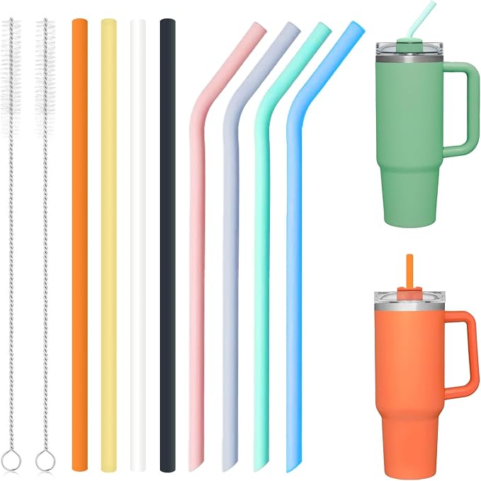 8 Pack Multicolor Silicone Stanley Straw Replacement 40 oz 30 oz, Reusable Long by NICITY