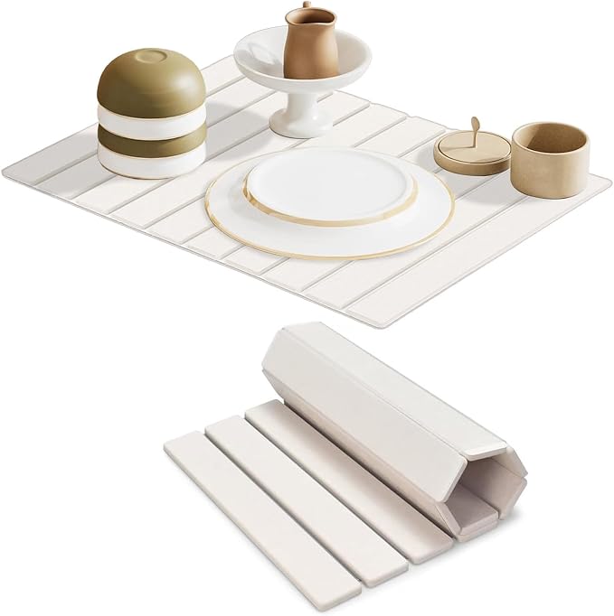 Large Stone Dish Drying Mats for Kitchen Counter, Water-Absorbent Collapsible by Maigandamai