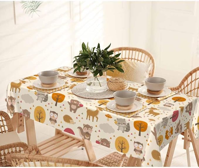 Cute Woodland Animals Table Cloth 52x70 Cartoon Rabbit Hedgehog Raccoon Autumn - Image 7