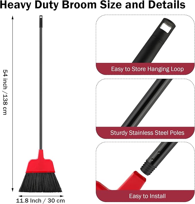 8 Pcs Outdoor Broom for Floor Cleaning 54 Inch Commercial Heavy Duty Broom Long - Image 2