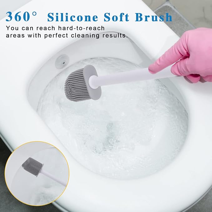 Silicone Toilet Brush and Holder Bendable Efficient Cleaning Wall Mounted - Image 2