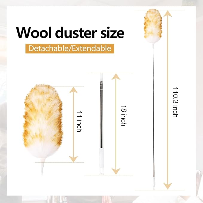2-Pack Lambswool Extendable Duster 29-110 Inch, Anti-Static Flexible Head - Image 2