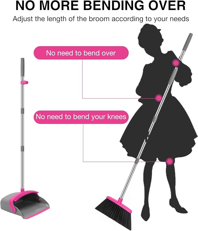 NACENA Broom and Dustpan Set, 52-in Long Adjustable Handle Broom Dustpan Combo - Image 3