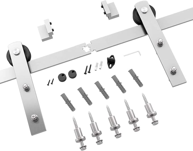 SMARTSTANDARD 6 Feet Brushed Nickel Sliding Barn Hardware Kit-Sturdy Silvery - Image 6