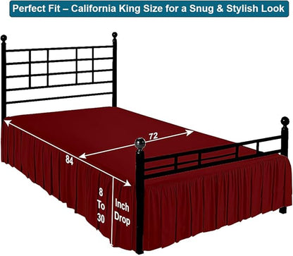 Shreem Linen Ruffled Bed Skirt with Split Corners, Gathered Style, 100% Microfiber, 15-Inch Drop, Dust Ruffle Bedskirt with Platform, Cal-King, Burgundy