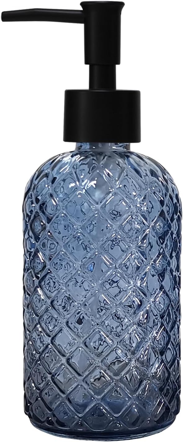 Blue Glass Dish Soap Dispenser for Kitchen, 12oz Refillable Liquid Hand Soap by YYTSGG