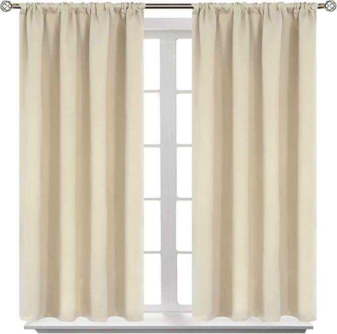 BGment Rod Pocket Blackout Curtains 54 Inches Long for Bedroom - Thermal Insulated 52 Inch Width Room Darkening Window Drapes for Short Living Room Kitchen, 52 x 54 Inch, 2 Panels, Beige