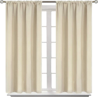 BGment Rod Pocket Blackout Curtains 54 Inches Long for Bedroom - Thermal Insulated 52 Inch Width Room Darkening Window Drapes for Short Living Room Kitchen, 52 x 54 Inch, 2 Panels, Beige