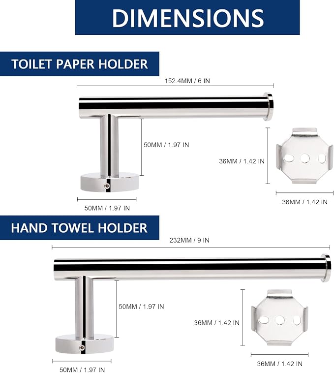 NearMoon Bath Toilet Paper Holder+ Hand Towel Holder, 2 Pieces Bathroom - Image 2